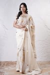 Buy_Shwetanga_Ivory Organza Foil Printed Sequin Sweetheart Patchwork Saree With Blouse _at_Aza_Fashions