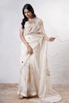 Buy_Shwetanga_Ivory Organza Foil Printed Sequin Sweetheart Patchwork Saree With Blouse _Online_at_Aza_Fashions