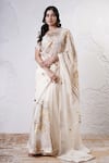 Shop_Shwetanga_Ivory Organza Foil Printed Sequin Sweetheart Patchwork Saree With Blouse _Online_at_Aza_Fashions