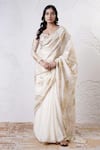 Buy_Shwetanga_Ivory Organza Foil Printed Sequin Sweetheart And Saree With Blouse _at_Aza_Fashions