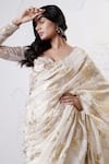 Shop_Shwetanga_Ivory Organza Foil Printed Sequin Sweetheart And Saree With Blouse _Online_at_Aza_Fashions