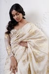 Shop_Shwetanga_Ivory Organza Foil Printed Sequin Sweetheart And Saree With Blouse _at_Aza_Fashions