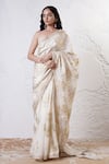 Buy_Shwetanga_Ivory Organza Foil Printed Gota Sweetheart Border Saree With Blouse _at_Aza_Fashions