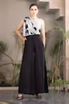 Buy_Studio Surbhi_Grey Georgette Satin Print Floral One Shoulder Draped Jumpsuit _at_Aza_Fashions