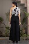 Shop_Studio Surbhi_Grey Georgette Satin Print Floral One Shoulder Draped Jumpsuit _at_Aza_Fashions