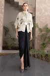 Buy_Studio Surbhi_Beige Georgette Satin Print Floral Shirt Embroidered Draped Gown And Kimono Set _at_Aza_Fashions