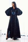 Buy_Studio Surbhi_Black Cotton Silk Embroidery Floral Collar Shirt Dress _at_Aza_Fashions