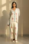 Buy_Studio Surbhi_Multi Color Cotton Silk Print Floral Band Collar Oversized Shirt With Pant _at_Aza_Fashions