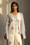 Shop_Studio Surbhi_Multi Color Cotton Silk Print Floral Band Collar Oversized Shirt With Pant 