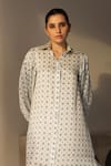 Studio Surbhi_White Cotton Silk Print Geometric Floral Collar Shirt Style Dress _Online_at_Aza_Fashions