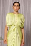 Studio Surbhi_Green Georgette Satin Round Solid Kaftan Style Draped Gown _Online_at_Aza_Fashions