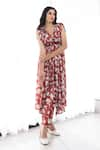 Buy_Studio Surbhi_Red Cotton Silk Digital Printed Floral V-neck Gathered Kurta Pant Set _at_Aza_Fashions