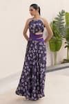 Buy_Studio Surbhi_Purple Georgette Satin Digital Printed Floral Geometric Cutwork Gown _at_Aza_Fashions