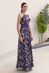 Studio Surbhi_Purple Georgette Satin Digital Printed Floral Geometric Cutwork Gown _Online_at_Aza_Fashions