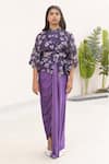 Buy_Studio Surbhi_Purple Georgette Satin Digital Printed Floral Kimono Shirt Draped Gown Set _at_Aza_Fashions