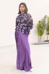 Studio Surbhi_Purple Georgette Satin Digital Printed Floral Kimono Shirt Draped Gown Set _Online_at_Aza_Fashions