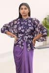 Buy_Studio Surbhi_Purple Georgette Satin Digital Printed Floral Kimono Shirt Draped Gown Set _Online_at_Aza_Fashions