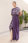 Buy_Studio Surbhi_Purple Georgette Satin Digital Printed Floral Round Draped Gathered Gown _Online_at_Aza_Fashions