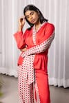 Shop_Studio Surbhi_Red Cotton Silk Printed Geometric Floral V-neck Wrap Top And Pant Set _Online_at_Aza_Fashions