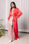 Buy_Studio Surbhi_Red Cotton Silk Printed Geometric Floral V-neck Wrap Top And Pant Set _at_Aza_Fashions