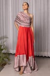 Buy_Studio Surbhi_Red Georgette Satin Printed Geometric Floral One Shoulder Dress _at_Aza_Fashions