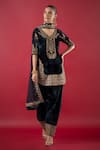 Buy_RAJ ARORA_Blue Velvet Embroidered Nakshi V-neck Zari And Sequin Kurta Salwar Set _Online_at_Aza_Fashions