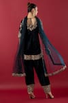 Shop_RAJ ARORA_Blue Velvet Embroidered Nakshi V-neck Zari And Sequin Kurta Salwar Set _at_Aza_Fashions