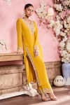 Buy_Krisha sunny Ramani_Yellow Chinon Embroidered Cutdana V-neck Dori And Resham Kurta With Pant _Online_at_Aza_Fashions