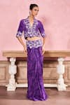 Buy_Krisha sunny Ramani_Purple Crepe Embroidered Stone V-neck Geometric Hand Jacket With Skirt _at_Aza_Fashions