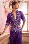 Buy_Krisha sunny Ramani_Purple Crepe Embroidered Stone V-neck Geometric Hand Jacket With Skirt _Online_at_Aza_Fashions