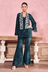 Buy_Krisha sunny Ramani_Green Crepe Embroidered Stone Geometric Hand Jacket With Pant _at_Aza_Fashions