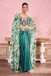 Buy_Krisha sunny Ramani_Green Cape Georgette Embroidered Sequins V-neck Geometric Hand Skirt Set With _at_Aza_Fashions