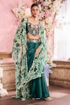 Buy_Krisha sunny Ramani_Green Cape Georgette Embroidered Sequins V-neck Geometric Hand Skirt Set With _Online_at_Aza_Fashions