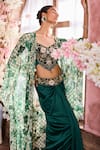 Shop_Krisha sunny Ramani_Green Cape Georgette Embroidered Sequins V-neck Geometric Hand Skirt Set With _Online_at_Aza_Fashions