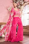 Buy_Krisha sunny Ramani_Pink Cape Georgette Embroidered Sequins V-neck Geometric Hand Gharara Set With _at_Aza_Fashions