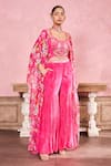 Shop_Krisha sunny Ramani_Pink Cape Georgette Embroidered Sequins V-neck Geometric Hand Gharara Set With _Online_at_Aza_Fashions