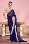 Buy_Krisha sunny Ramani_Blue Georgette Embroidered Sequin V-neck Pre-draped Saree With Blouse _at_Aza_Fashions