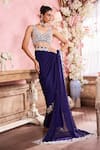 Krisha sunny Ramani_Blue Georgette Embroidered Sequin V-neck Pre-draped Saree With Blouse _Online_at_Aza_Fashions