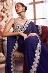 Shop_Krisha sunny Ramani_Blue Georgette Embroidered Sequin V-neck Pre-draped Saree With Blouse _Online_at_Aza_Fashions