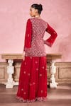 Shop_Krisha sunny Ramani_Red Georgette Embroidered Sequin V-neck Kurta With Sharara _at_Aza_Fashions