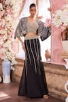 Buy_Krisha sunny Ramani_Black Georgette Embroidered Sequin V-neck Beads Cape With Skirt Set _at_Aza_Fashions