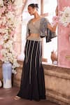 Krisha sunny Ramani_Black Georgette Embroidered Sequin V-neck Beads Cape With Skirt Set _Online_at_Aza_Fashions