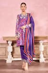 Krisha sunny Ramani_Purple Kurta And Dupatta Georgette Embroidered Floral Print Panelled Pant Set _at_Aza_Fashions