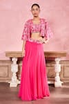 Buy_Krisha sunny Ramani_Pink Georgette Embroidered Stone U-neck Geometric Work Cape With Skirt Set _at_Aza_Fashions