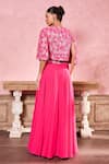 Krisha sunny Ramani_Pink Georgette Embroidered Stone U-neck Geometric Work Cape With Skirt Set _Online_at_Aza_Fashions