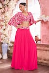 Shop_Krisha sunny Ramani_Pink Georgette Embroidered Stone U-neck Geometric Work Cape With Skirt Set _Online_at_Aza_Fashions