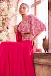 Shop_Krisha sunny Ramani_Pink Georgette Embroidered Stone U-neck Geometric Work Cape With Skirt Set _at_Aza_Fashions