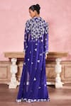 Krisha sunny Ramani_Blue Georgette Embroidered Stone Geometric Work Long Cape With Draped Skirt Set _Online_at_Aza_Fashions