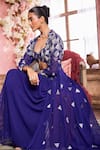 Buy_Krisha sunny Ramani_Blue Georgette Embroidered Stone Geometric Work Long Cape With Draped Skirt Set 