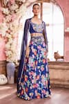 Krisha sunny Ramani_Blue Crepe Embroidered Sequin Sweetheart Floral Print And Skirt Set _Online_at_Aza_Fashions